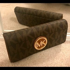 MK Brown Signature Print Fold-Over Wallet